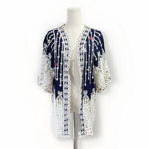 London Kaye Butterfly Knit Embroidered Cardigan Womens OS Fairy Y2K Artsy USA